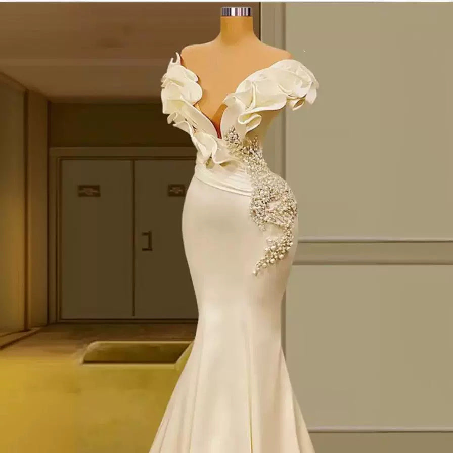 Women’s Satin V-Neck Evening Dress | Slip Mermaid Gown for Party