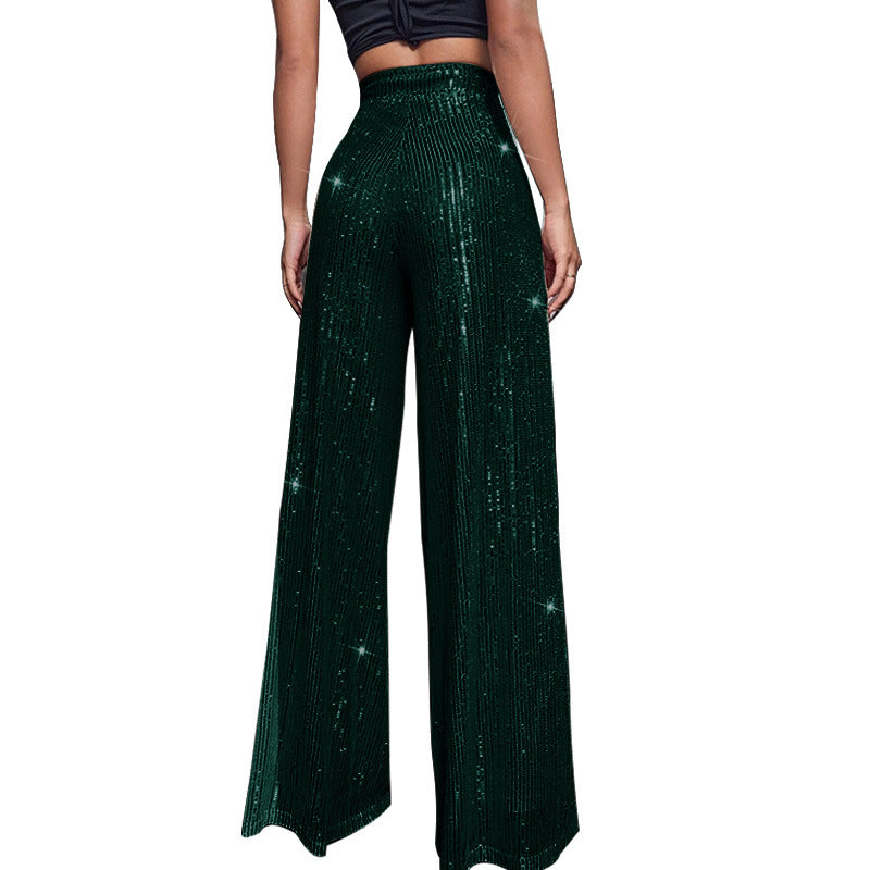 Fashion High Waist Sequin Summer Wide Legs Pants