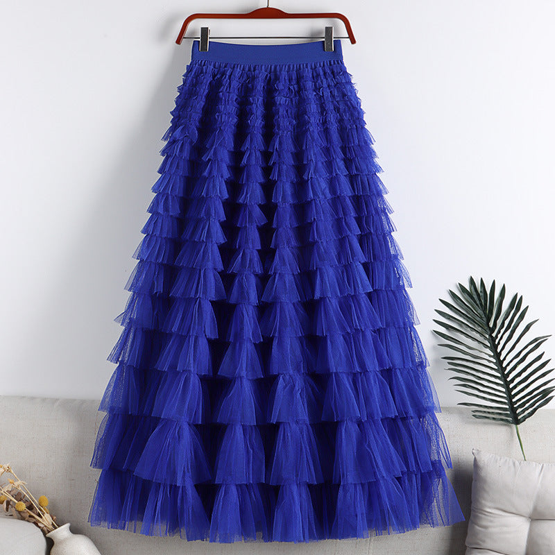 A-Line Mid-Length Tulle Skirt with Layered Mesh Insert