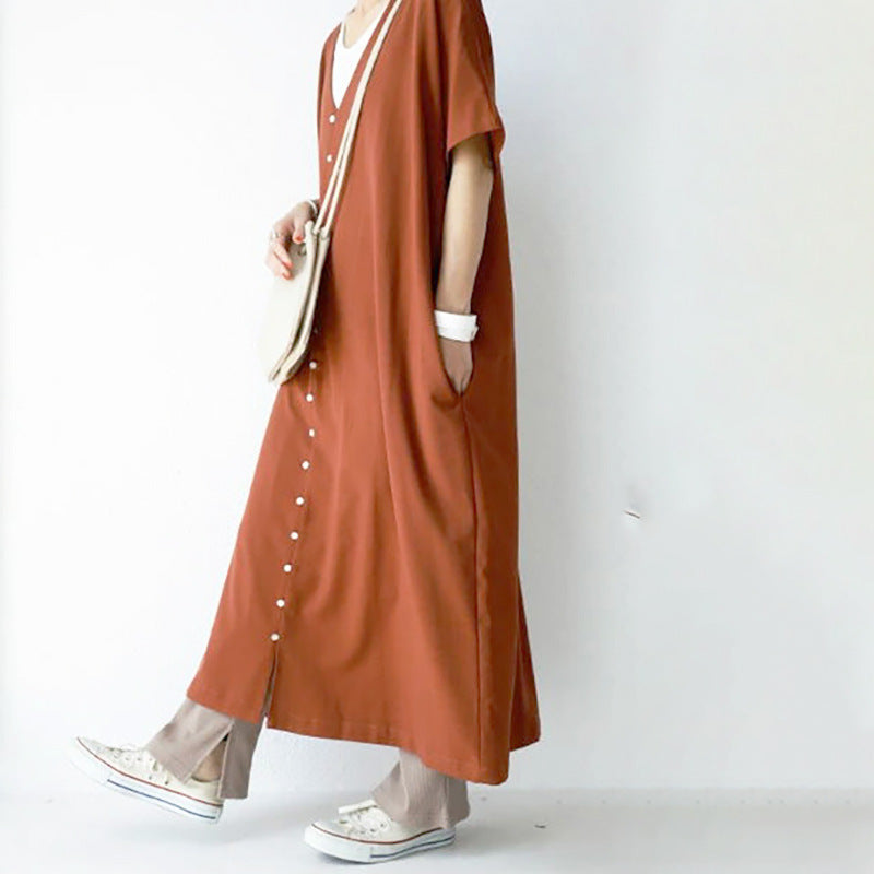 Casual Summer V Neck Long Cozy Dresses-Dresses-Free Shipping at meselling99