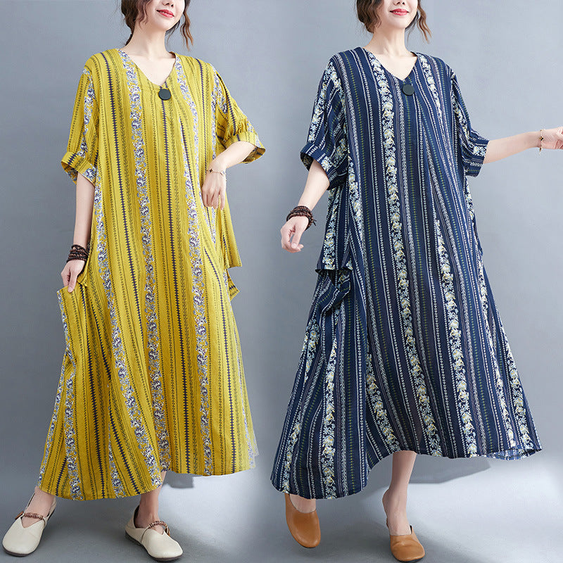 Summer Linen Plus Sizes Women Long Dresses-Dresses-Blue-One Size-Free Shipping at meselling99