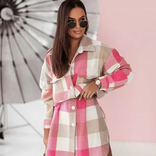 Fashion Colorful Plaid Women Overcoats