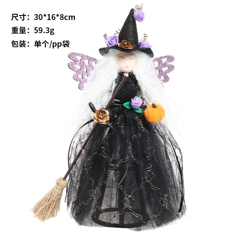 Halloween Decorations - Butterfly Witch Broom Doll Ornament