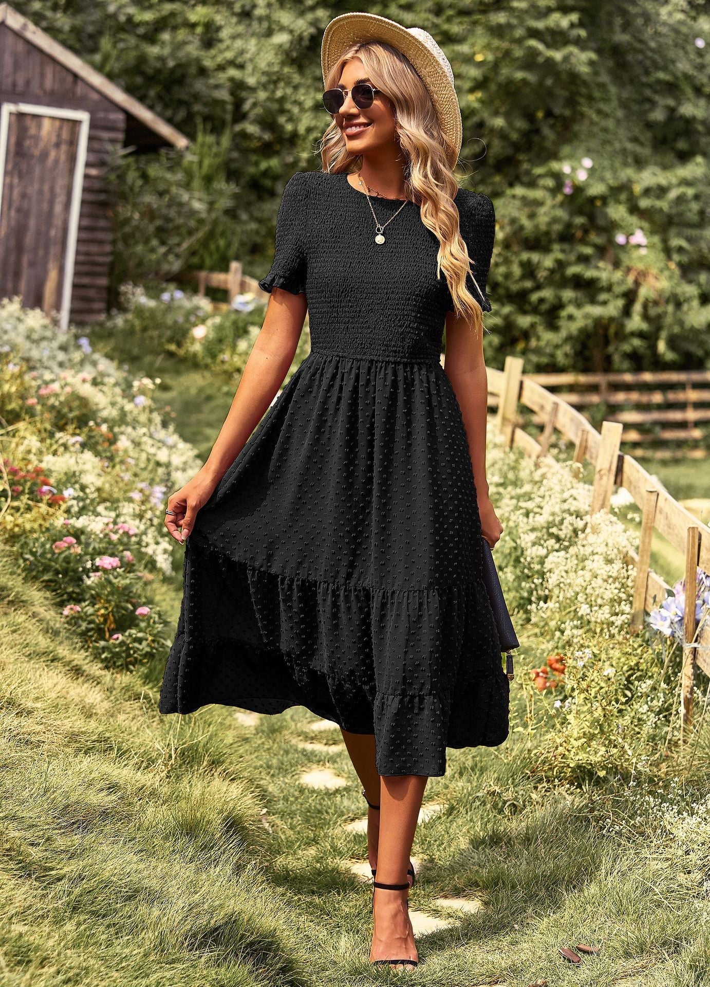 Elegant Short Sleeves Midi Dresses