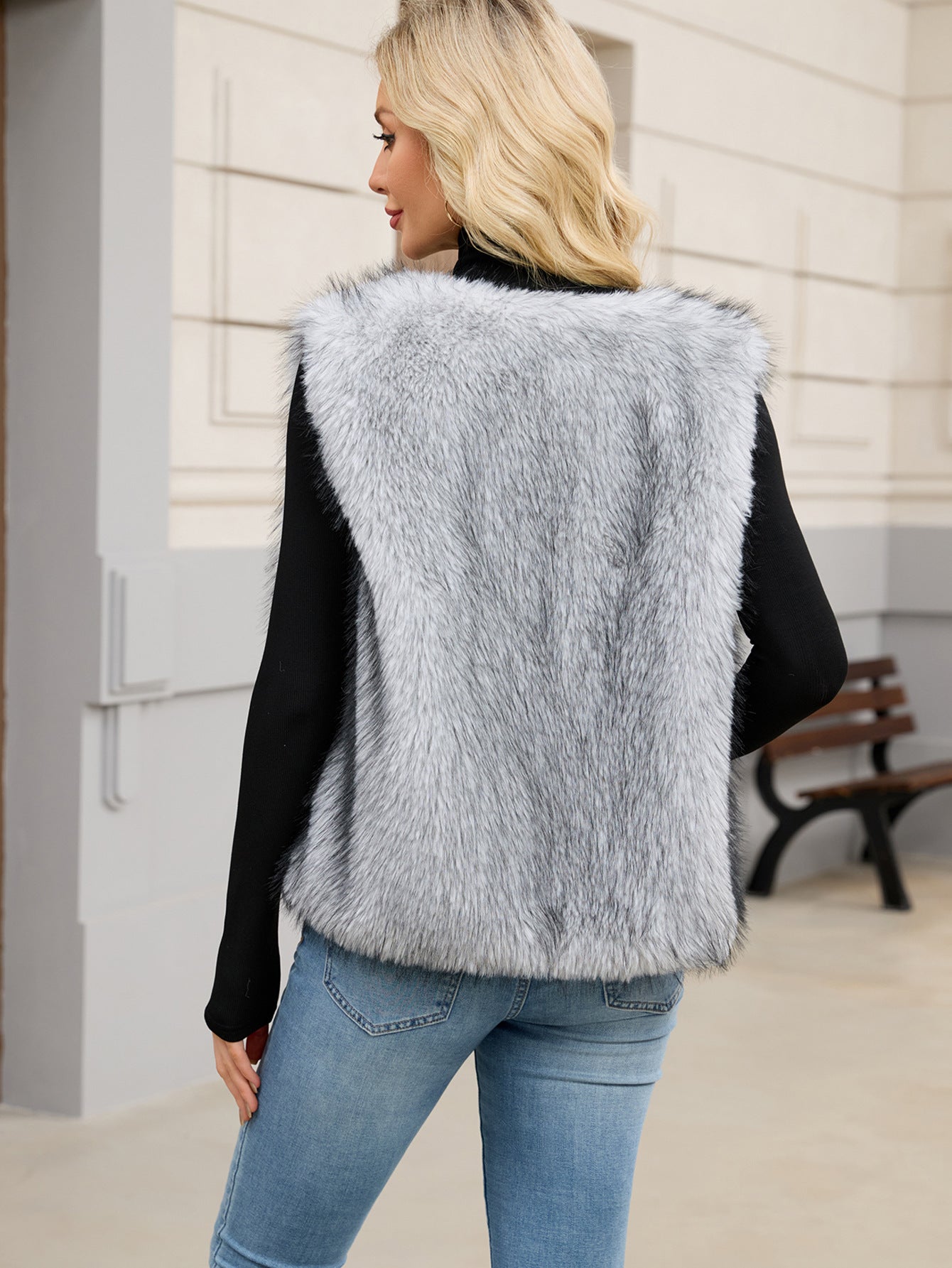 Faux Fur V-Neck Vest Sleeveless Top