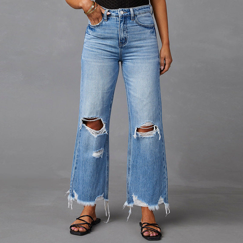 Women's High-Waist Distressed Flared Jeans