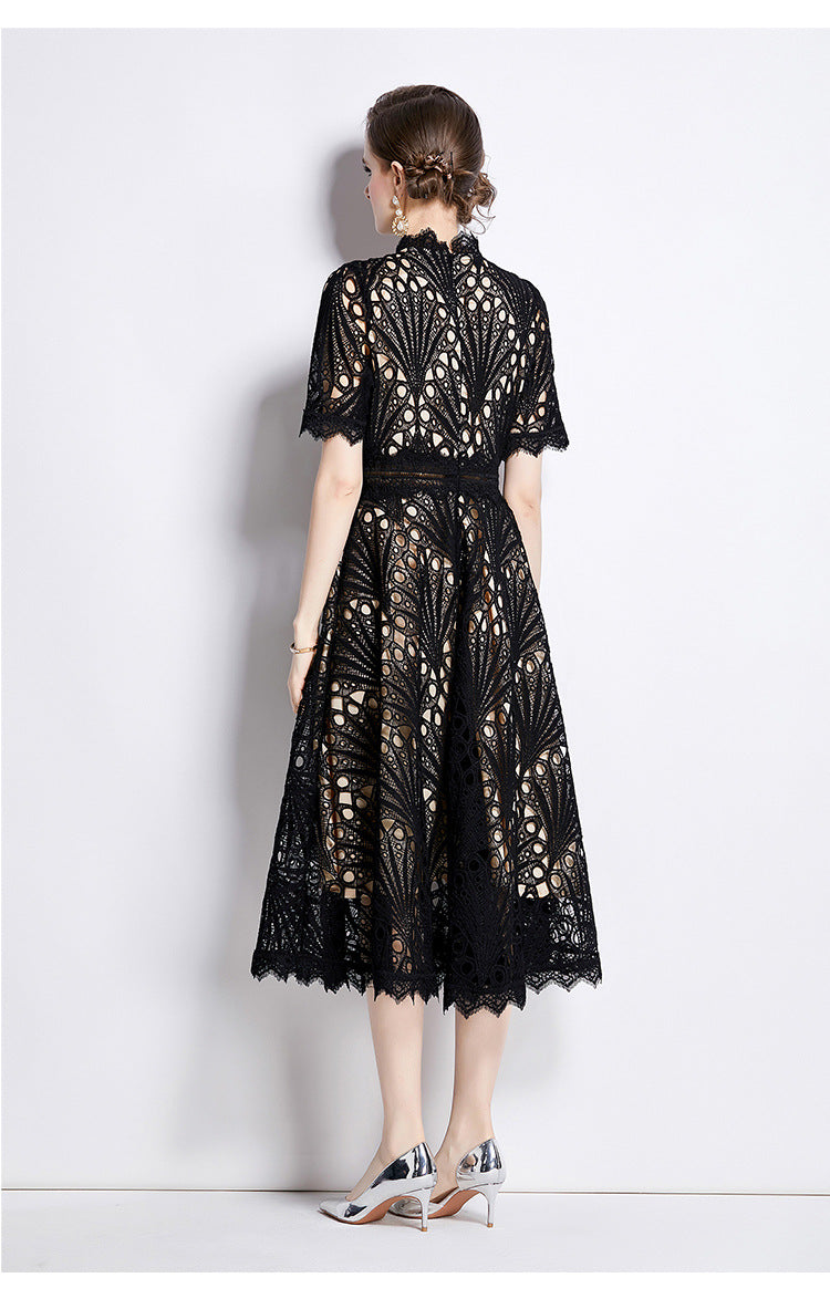 Elegant Round Neck Summer Midi Length Lace Dresses