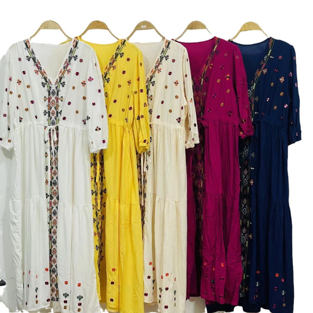 Bohemian Embroidered V-Neck Dress