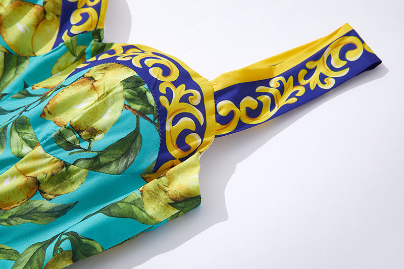 Fashion Green Lemon Summer Long Vacation Dresses