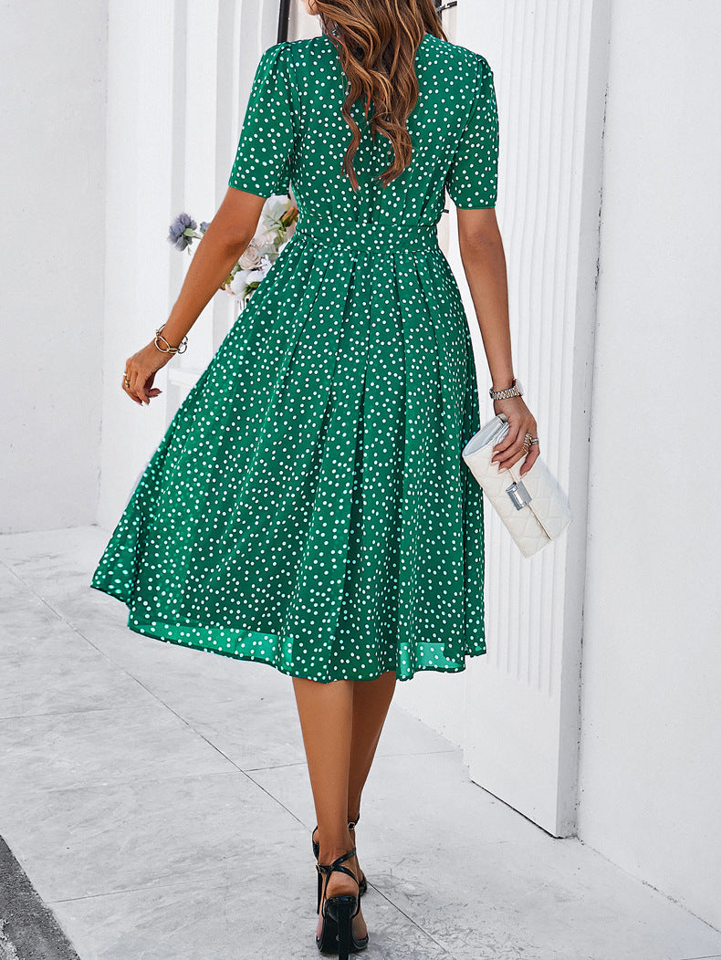 Elegant Polk Dot Short Sleeves Dresses