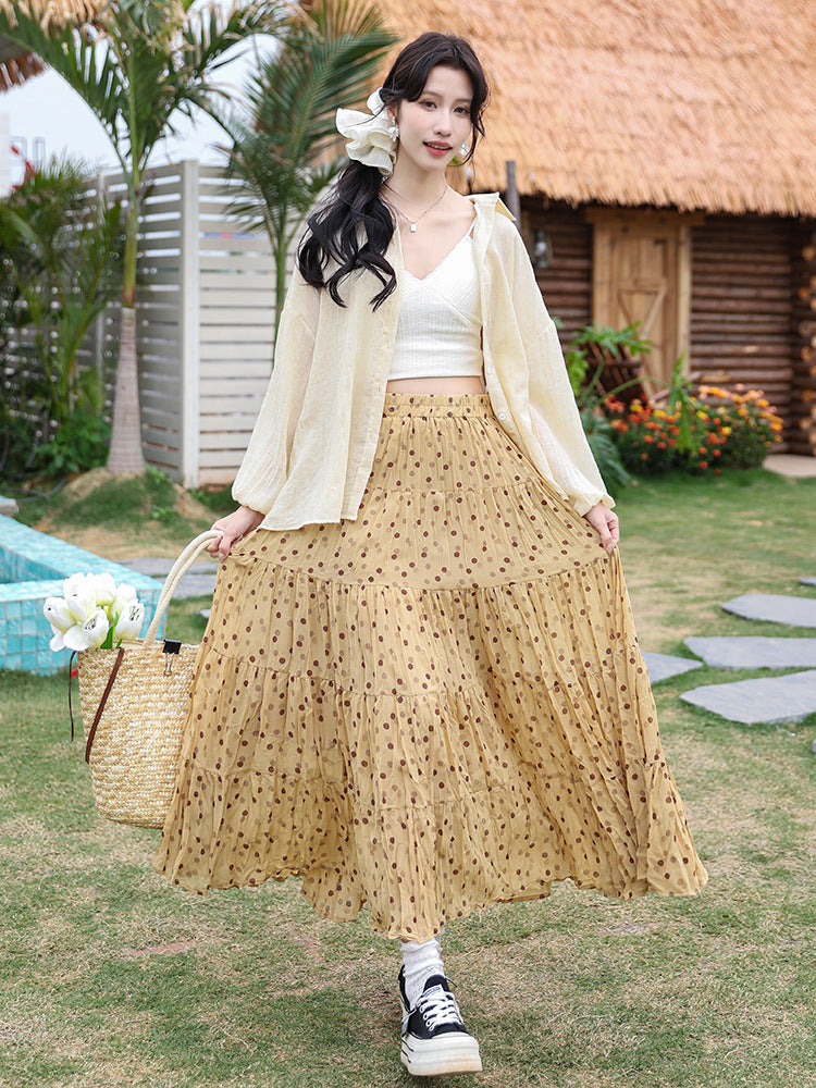 Yuan Su's new summer Wizard of Oz floral pleated skirt, high waist versatile and thin wrinkled A-shaped big swing skirt-The Wizard of Oz-one size fits all-Free Shipping Leatheretro