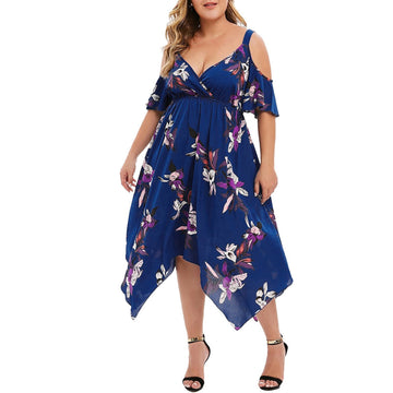 Summer Chiffon Women Plus Sizes Dresses-Dresses-Blue-XL-Free Shipping at meselling99