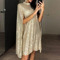 Sexy Stand Collar Sequined Party Dresses-Dresses-Gold-S-Free Shipping at meselling99