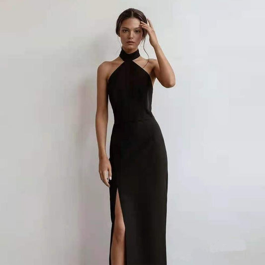 Sexy Simple Halter Long Black Evening Dresses