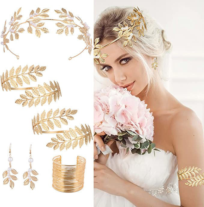 Gold Leaf Pearl Headband – Elegant Wire Wrap Hair Accessory for Women