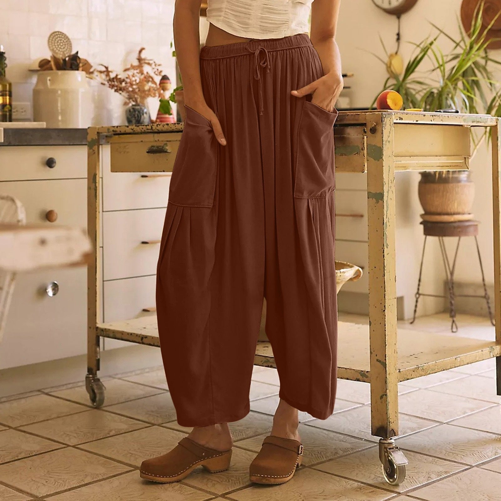 Casual Chiffon Collage Cotton-Linen Harem Pants