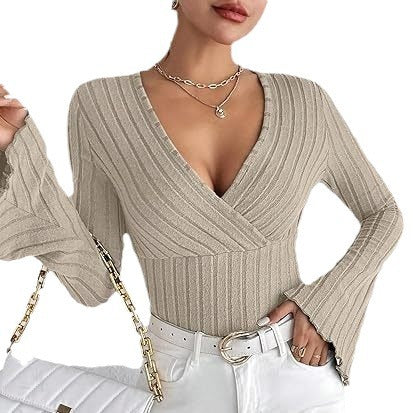 Fashion V Neck Knitted Long Sleeves T Shirts