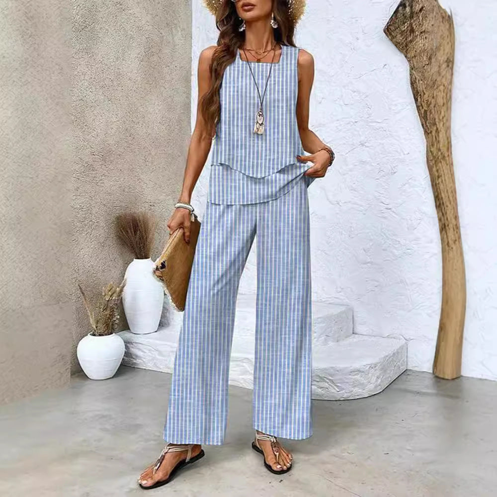Women's Summer Sleeveless Layered Vest & Pants Set