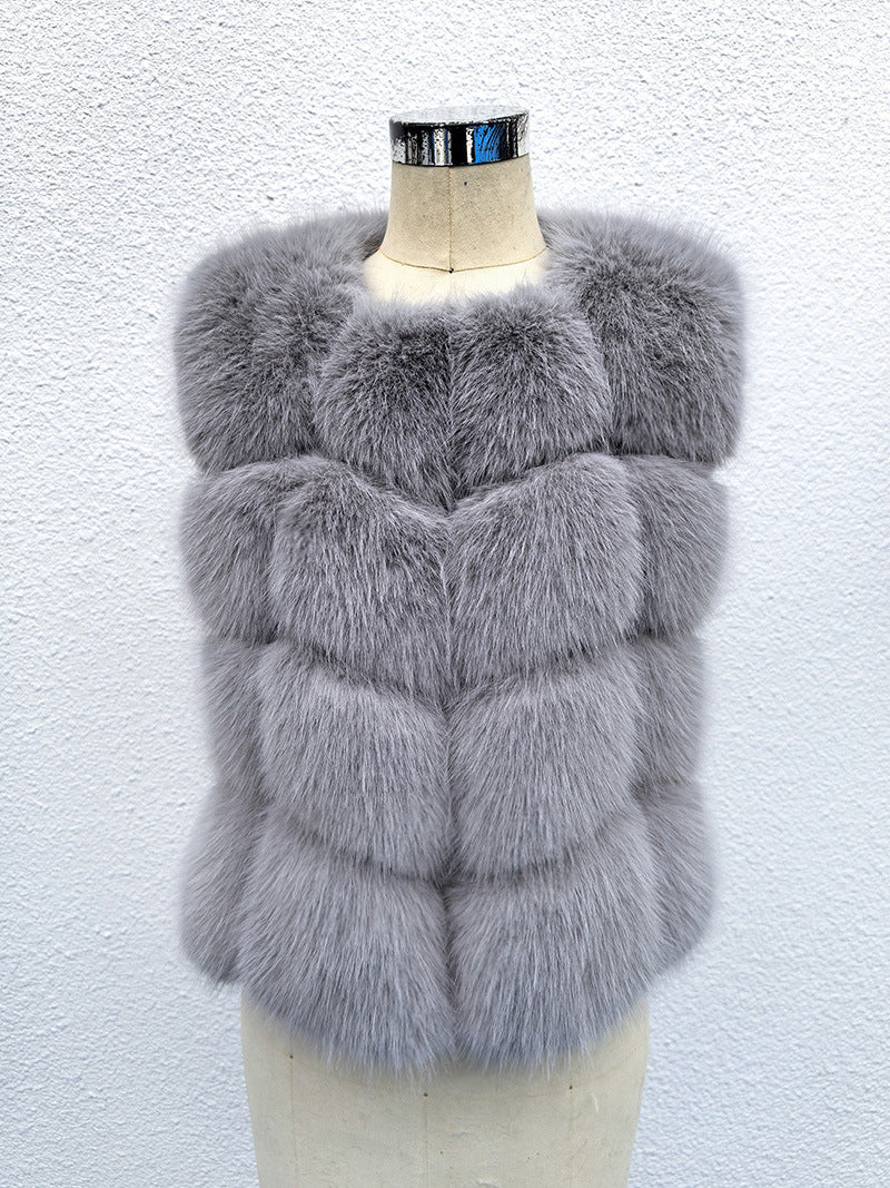 Classic Spliced Short Faux Fox Fur Vest