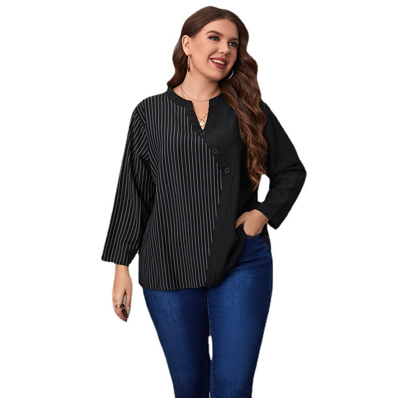 Fashion Striped Long Sleeves Plus Sizes Shirts