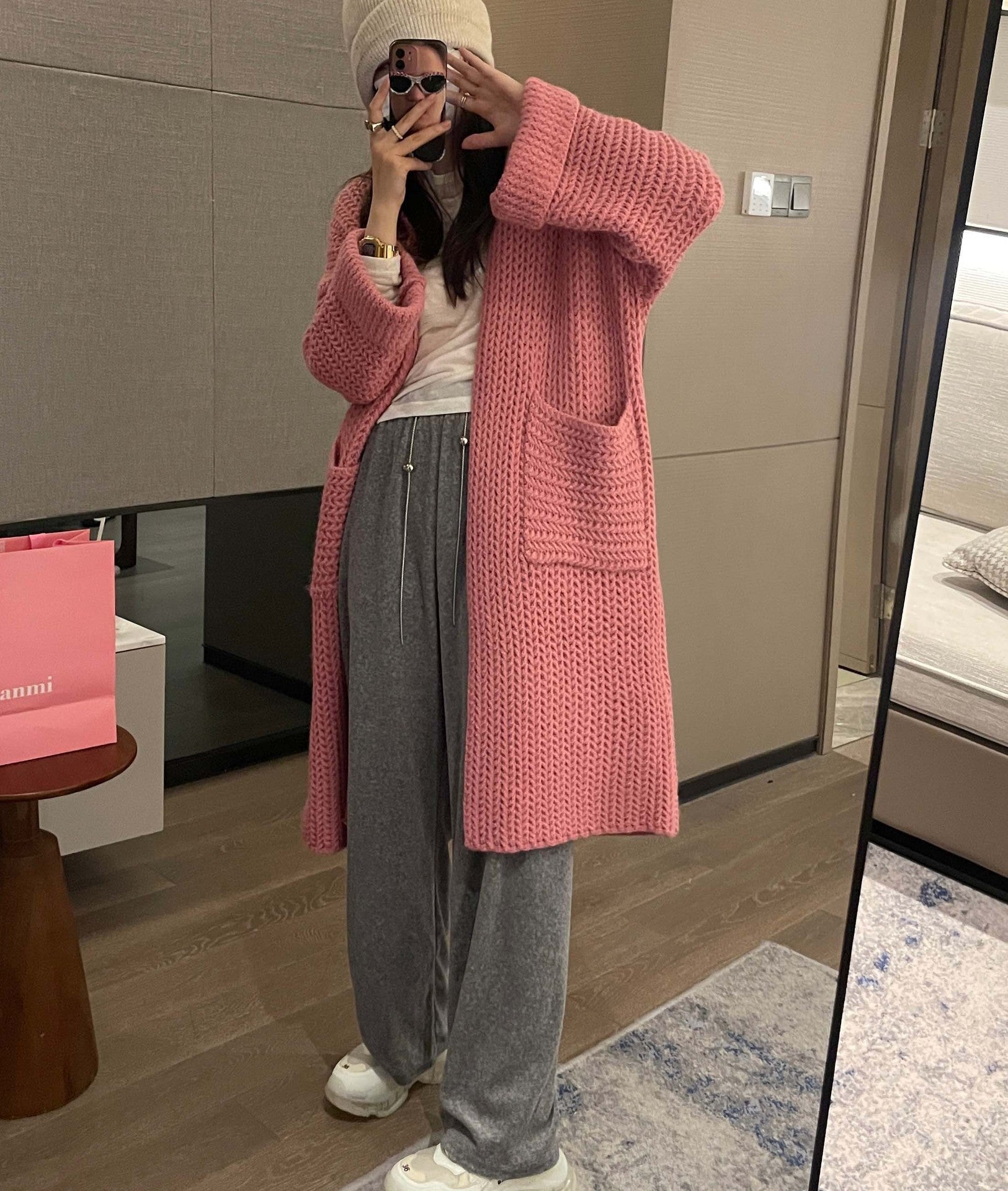 Casual Knitted Midi Length Top Coats