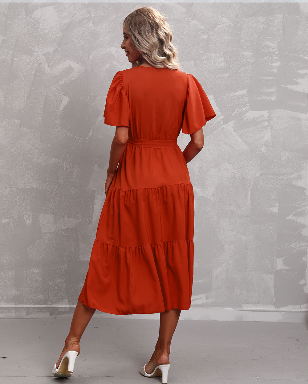 Women's Summer Solid Color V-Neck Short Sleeve Dress