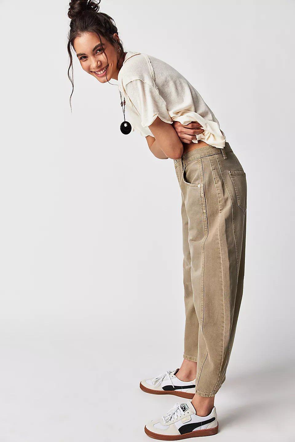 High-Waist Loose Fit Draped Wide Leg Jeans