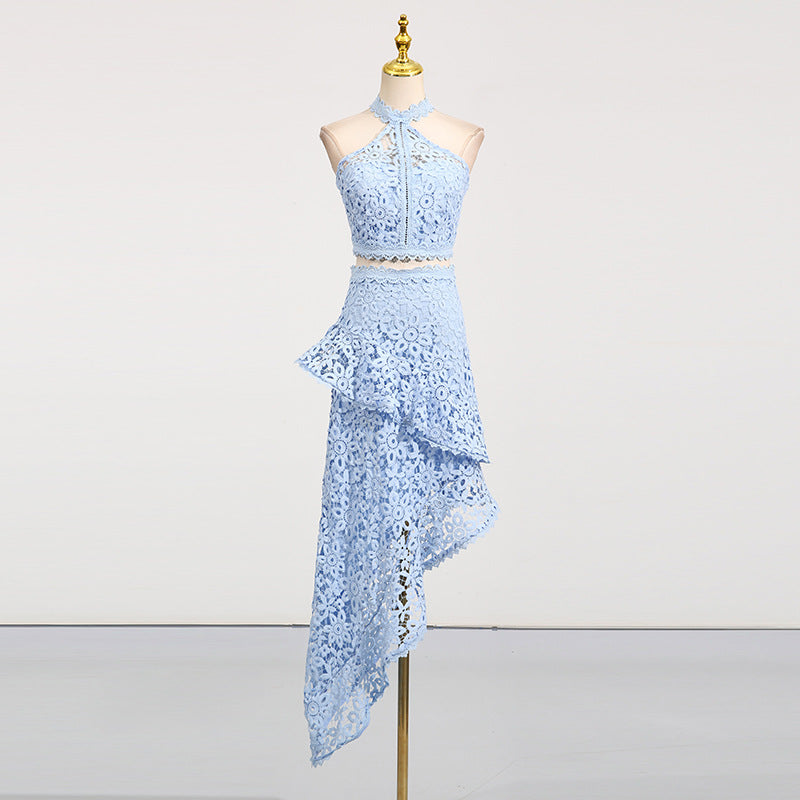 Women's Lace Sleeveless Top & Asymmetrical Skirt Set