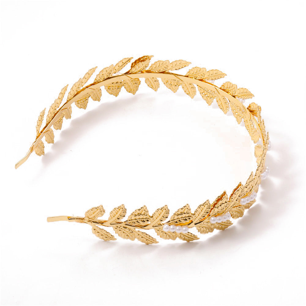 Gold Leaf Pearl Headband – Elegant Wire Wrap Hair Accessory for Women