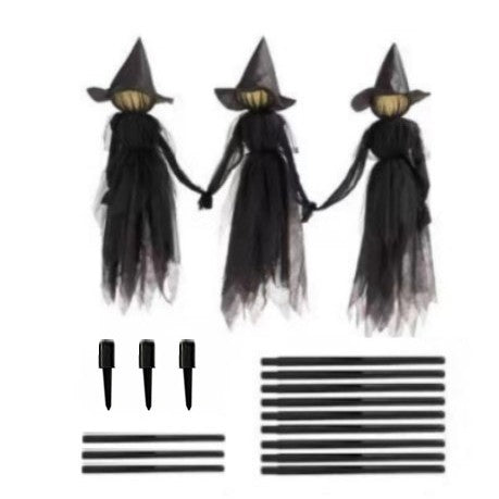 Voice-Activated Colorful Glowing Halloween Witch Set - 3 Hand-Holding Witches with Bonus Ghost