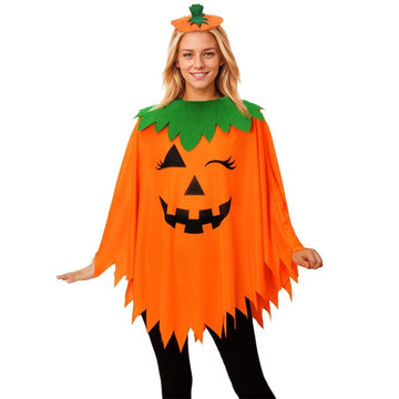 Halloween Pumpkin Cloak Costume Set with Headband and Candy Bag