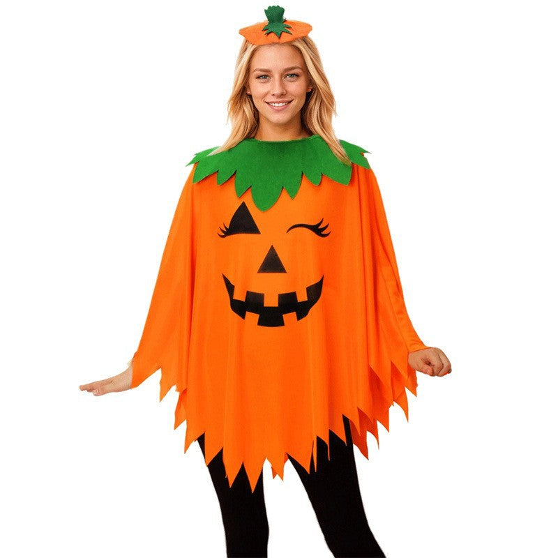 Halloween Pumpkin Cloak Costume Set with Headband and Candy Bag
