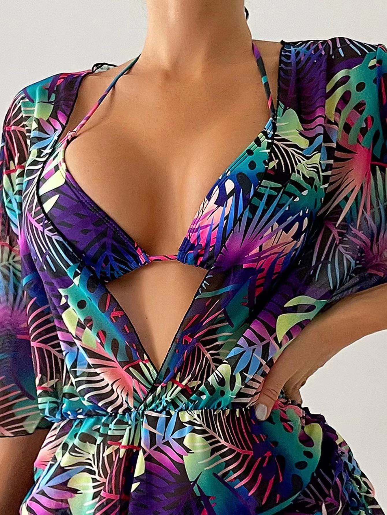 Sexy Net Drawstring 3pcs Women Swimsuits