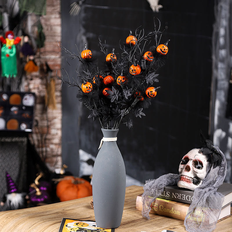 Halloween Decor - Black Horror Pumpkin Stem Bouquet for Home & Party Decorations
