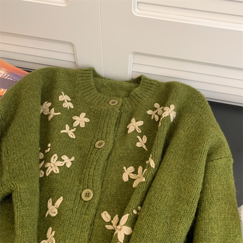 Vintage Green Embroidered Cardigan