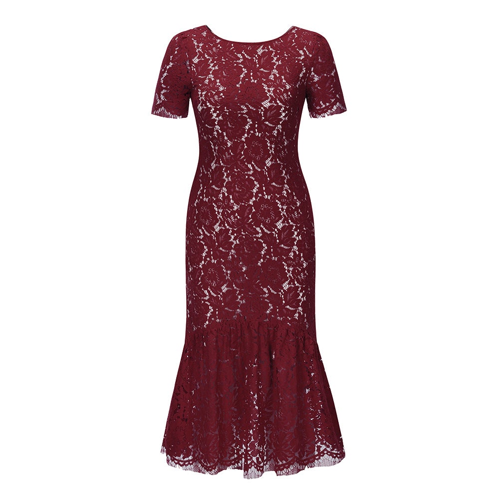Sexy Backless Elegant Lace Dresses for Women-Wine Red-S-Free Shipping at meselling99
