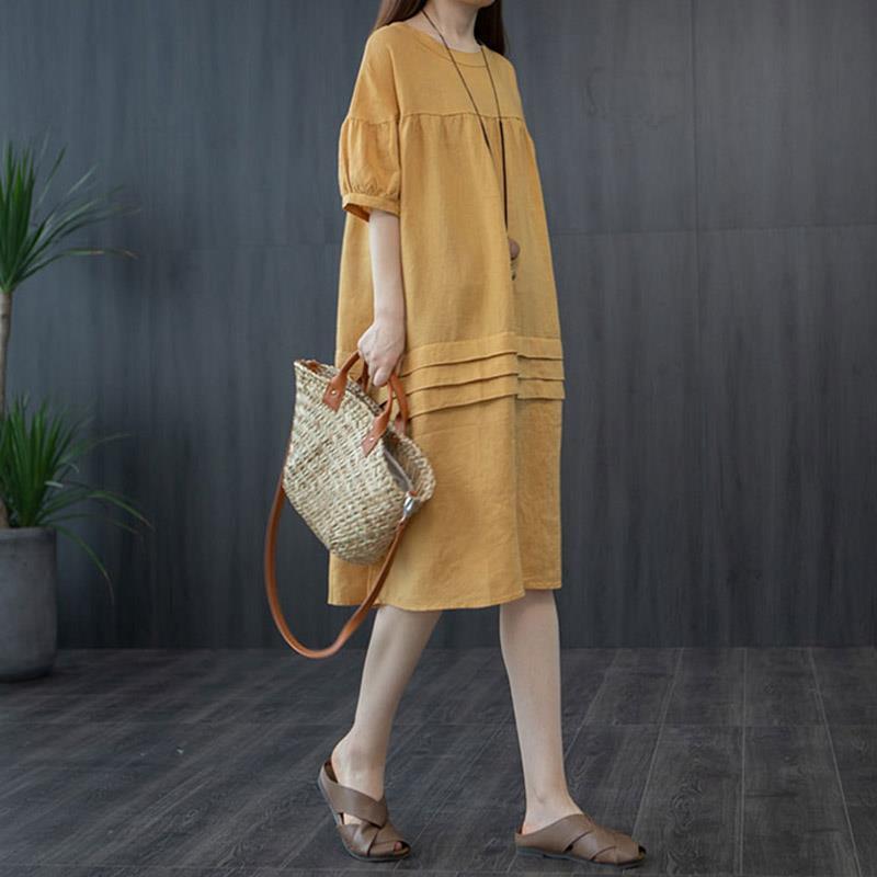 Leisure Linen Summer Plus Sizes A Line Midi Dresses-Dresses-Free Shipping at meselling99