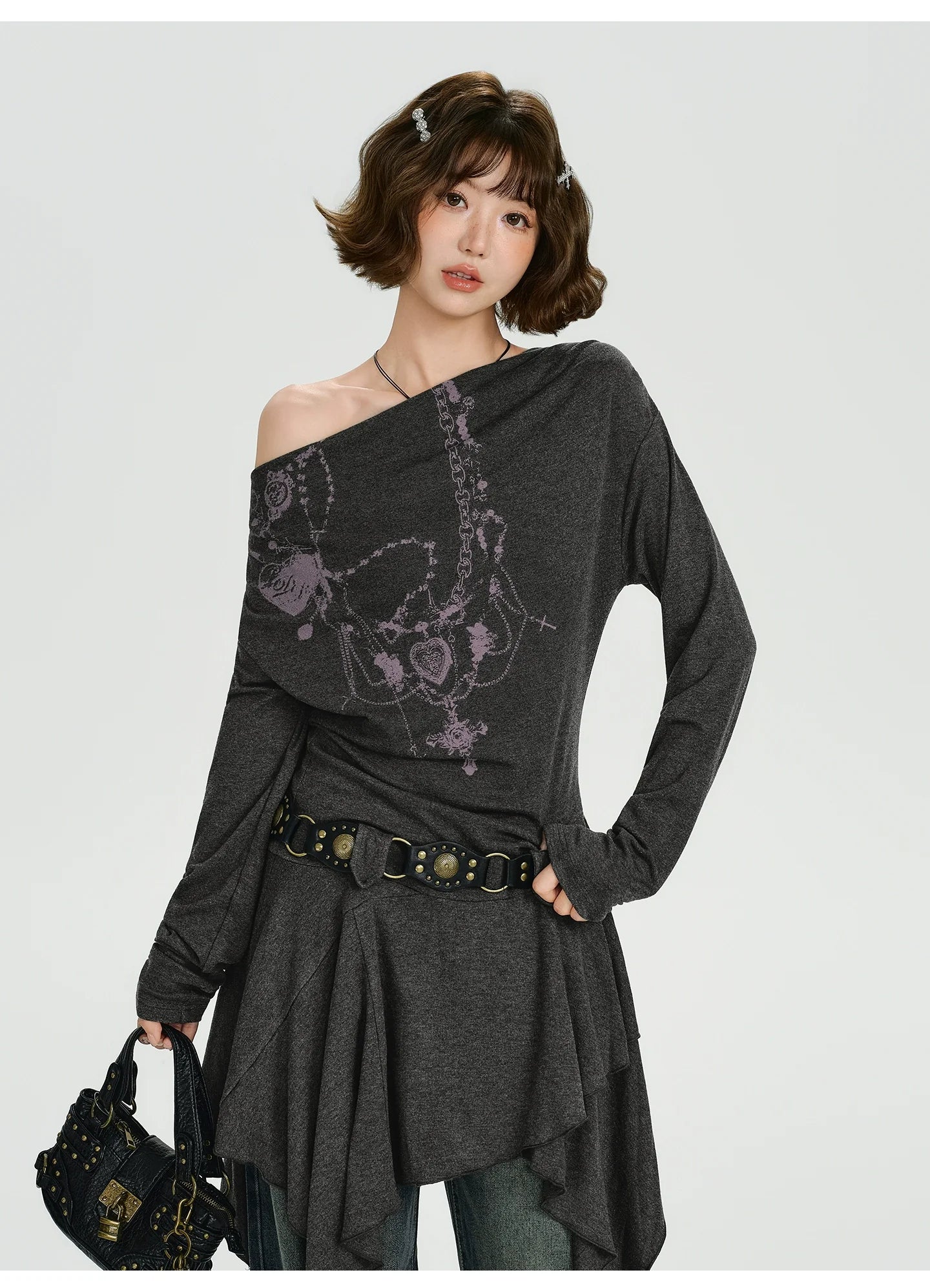 Girlyhalo Retro Vintage Off-Shoulder Long Sleeve Dress