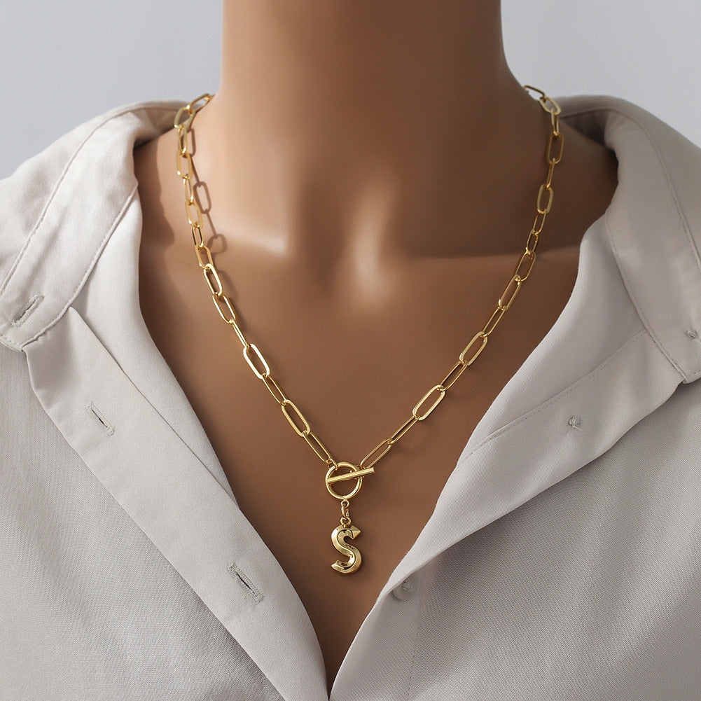 Bridesmaid Gifts Alphabet Necklace Golden Hip-hop Necklace  26 Letter Pendant Necklaces