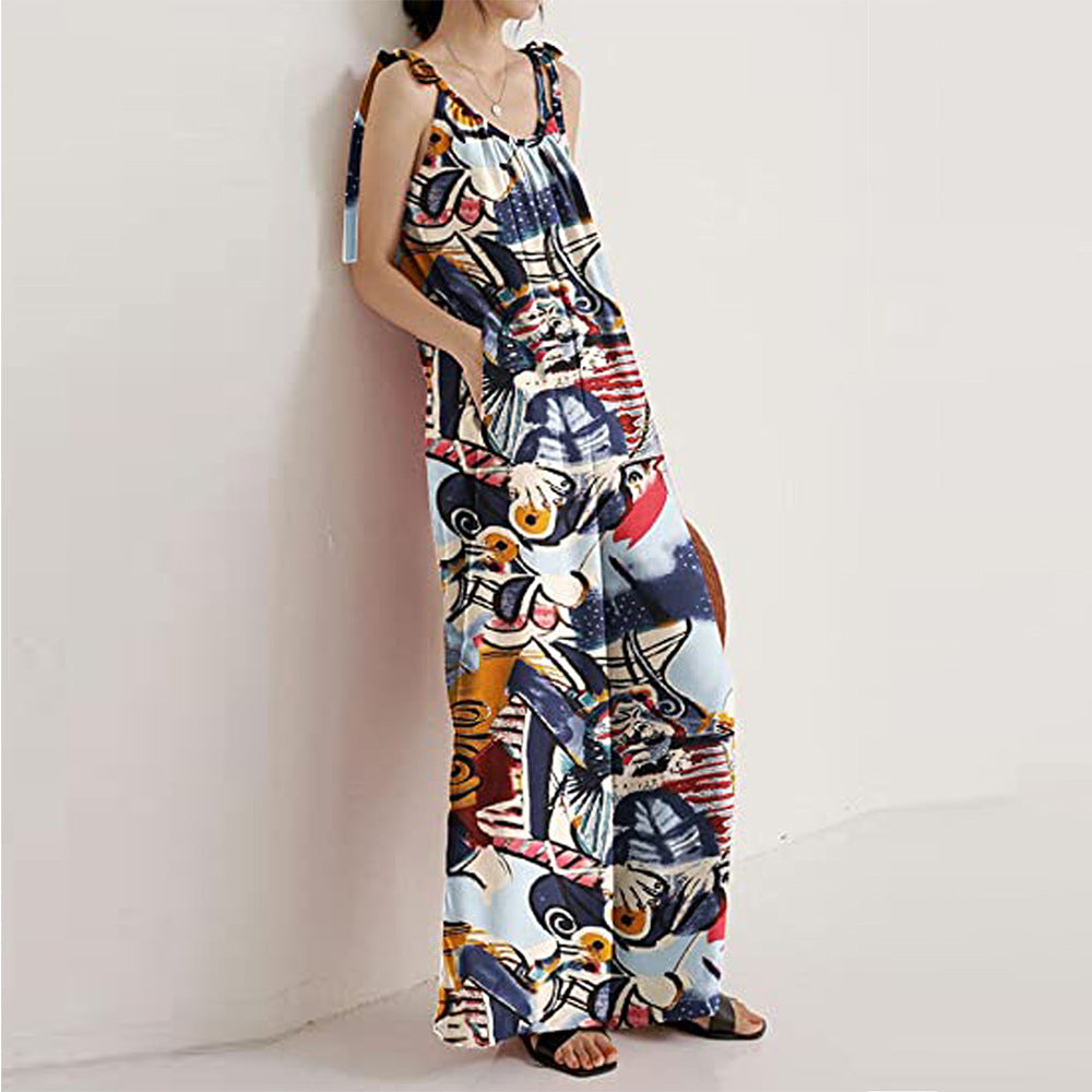 Casual Floral Print Summer Long Jumpsuits