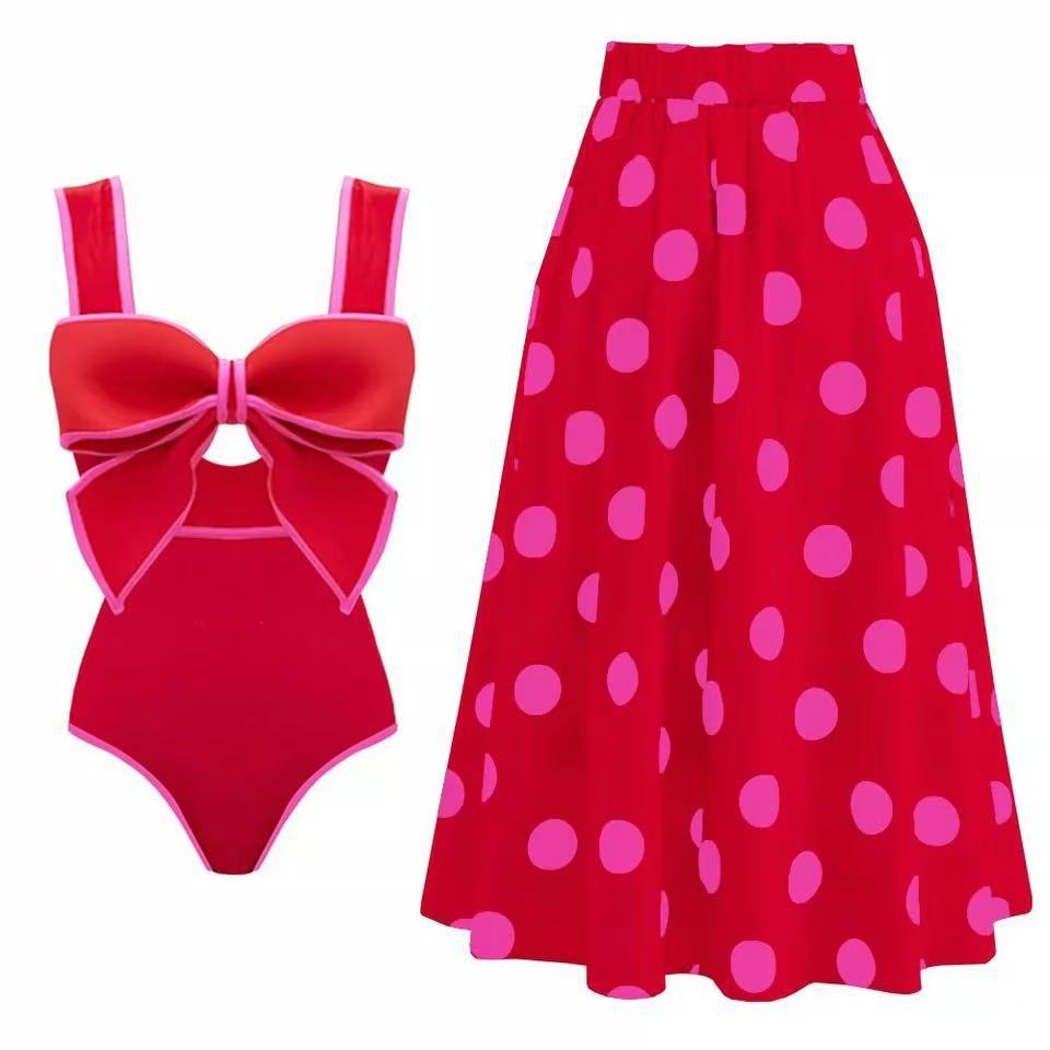 Butterfly Knot Round Skirt One-Piece Swimsuit