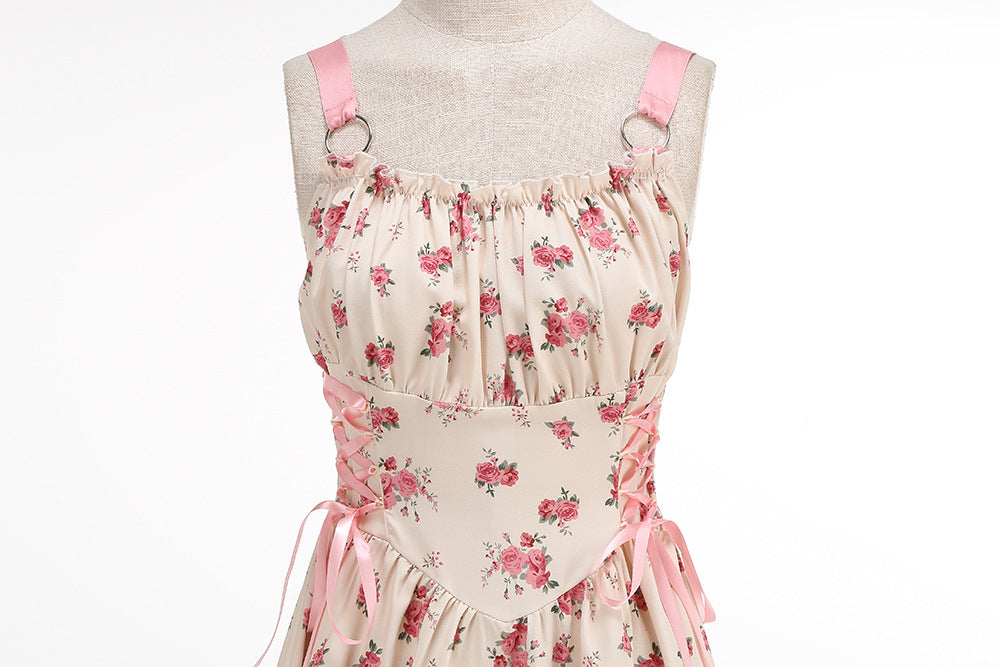 legant Floral Print O-Ring Strap Slimming Party Dress