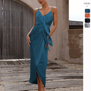 Elegant Solid Color Strappy French Dress