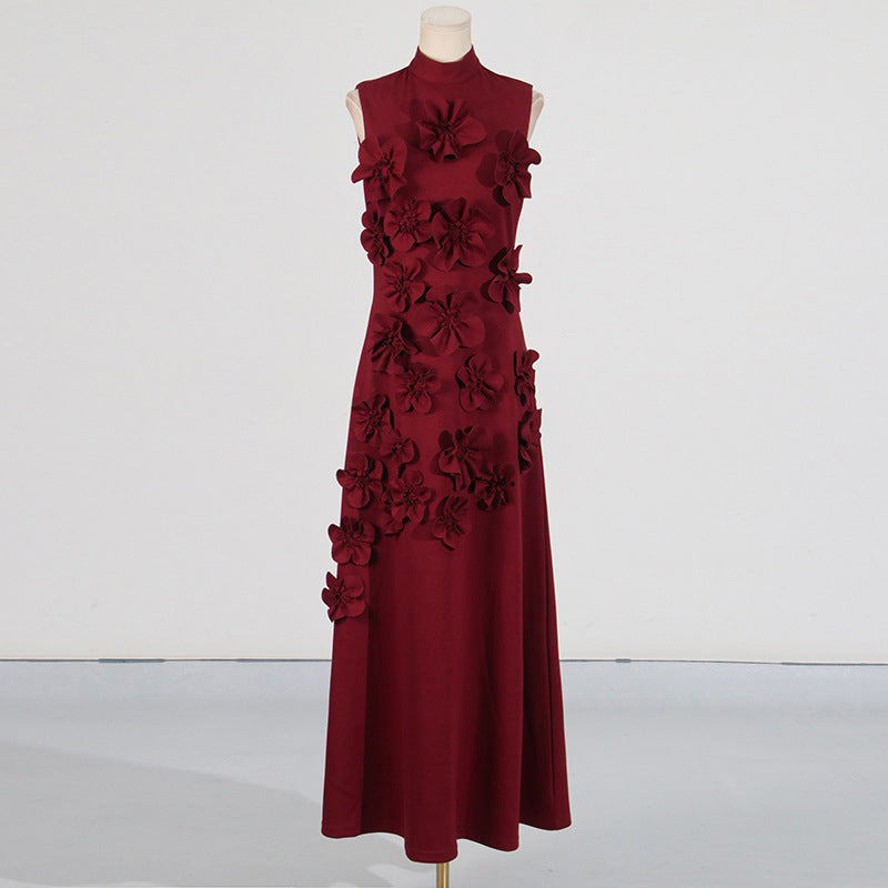 Elegant Stand Collar Sleeveless Maxi Dress