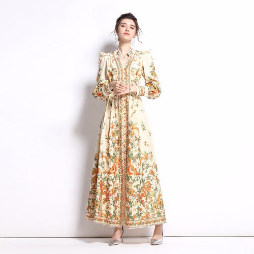 Vintage Designed V Neck Hand Made Long Sleeves Dresses