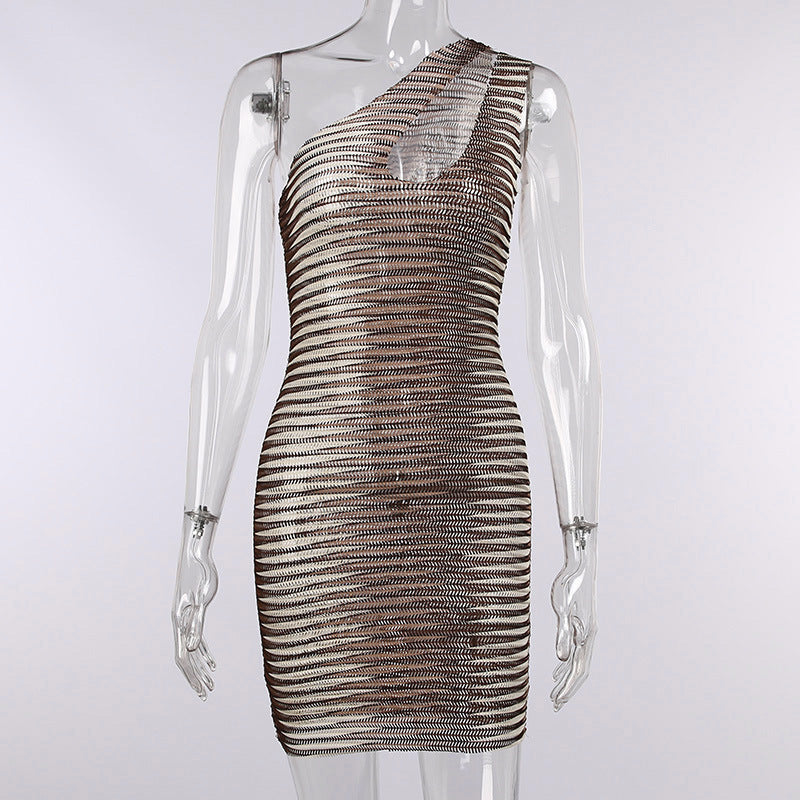 Sexy One Shoulder Sleeveless Bodycon Short Dresses-Sexy Dresses-Khaki-S-Free Shipping at meselling99