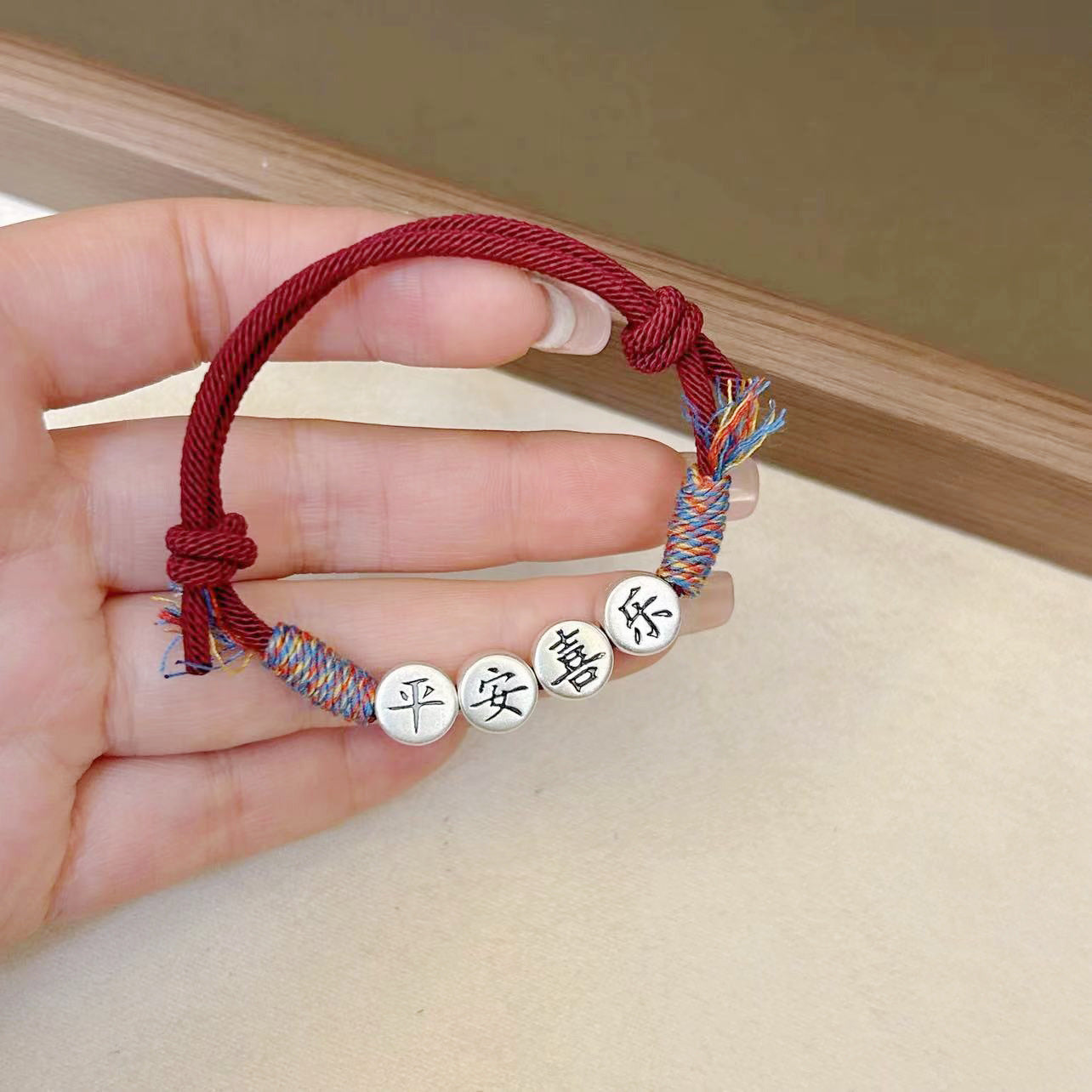 Bridesmaid Gifts 999 Silver Double-sided Peace and Joy Women's Woven Red Rope Bracelets