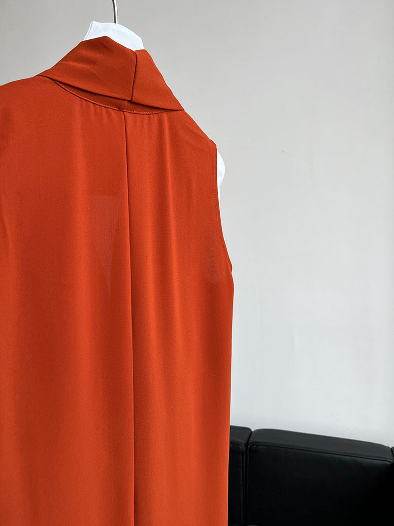 Women's V-Neck Sleeveless Twist Knot Long Dress-Pumpkin color-M-Free Shipping Leatheretro