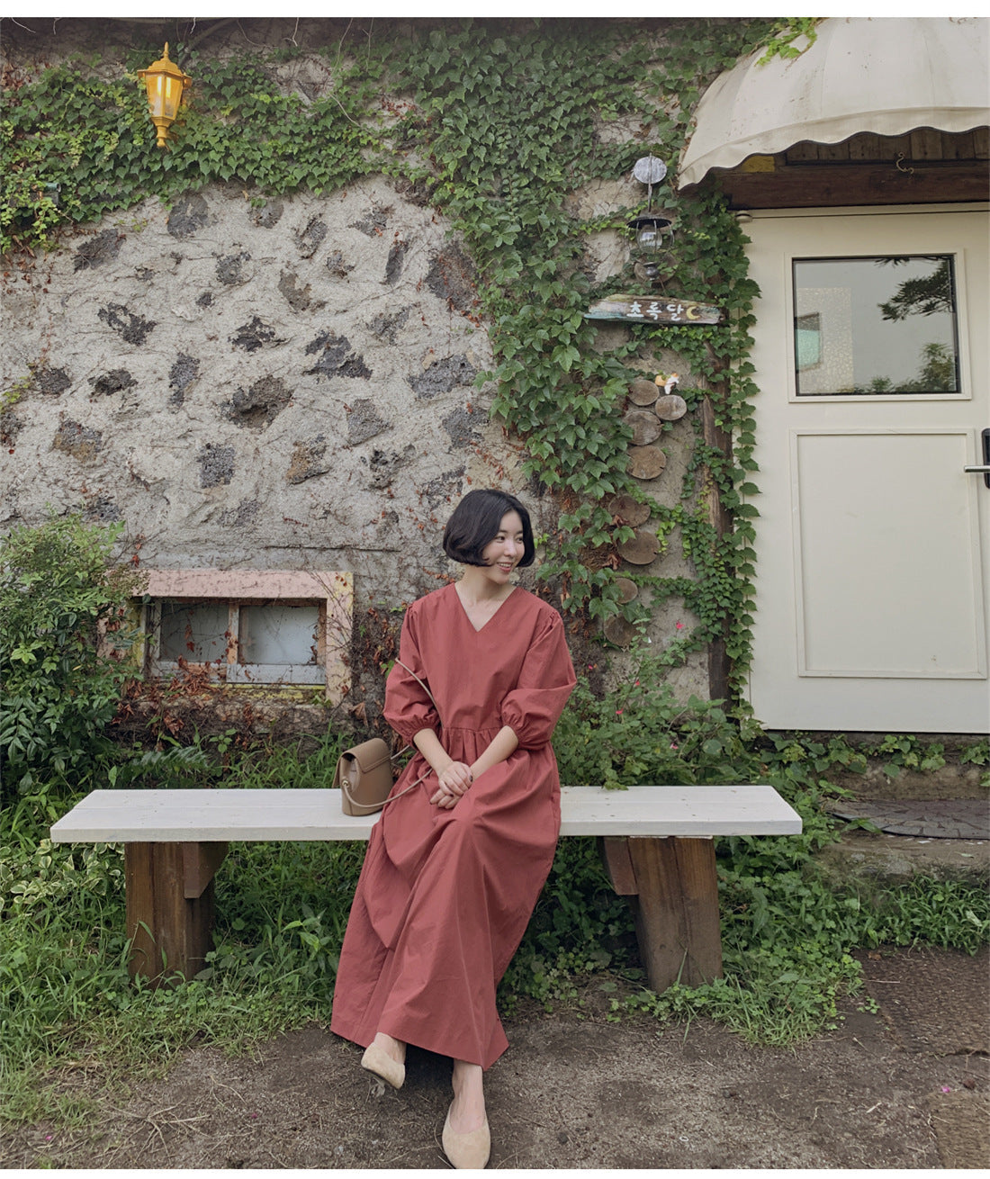 Casual Vintage Women Lantern Sleeves Fall Long Dress-Cozy Dresses-Free Shipping at meselling99