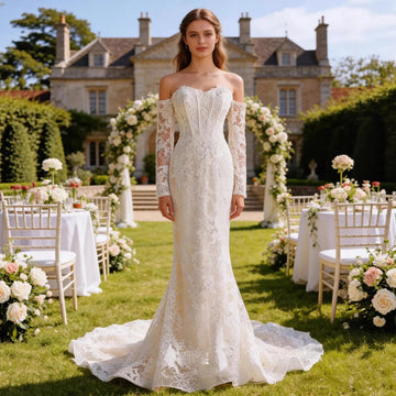 Retro Off-Shoulder Lace Mermaid Wedding Dress